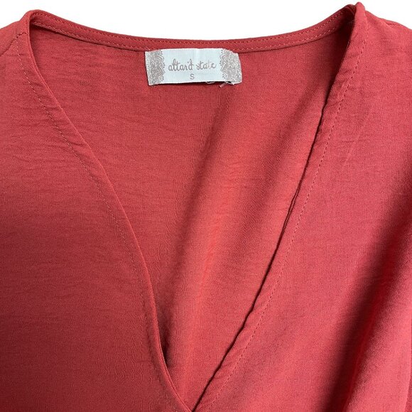 ALTAR'D STATE BLOUSE CROP RUFFLE SMOCKED V-NECK FEMININE FLOUNCE SIZE S RUST - Picture 3 of 7